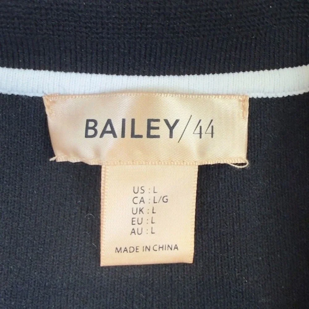 Bailey 44 Polo Sweater Women L Pearl Button Black White Quiet Luxury  Office